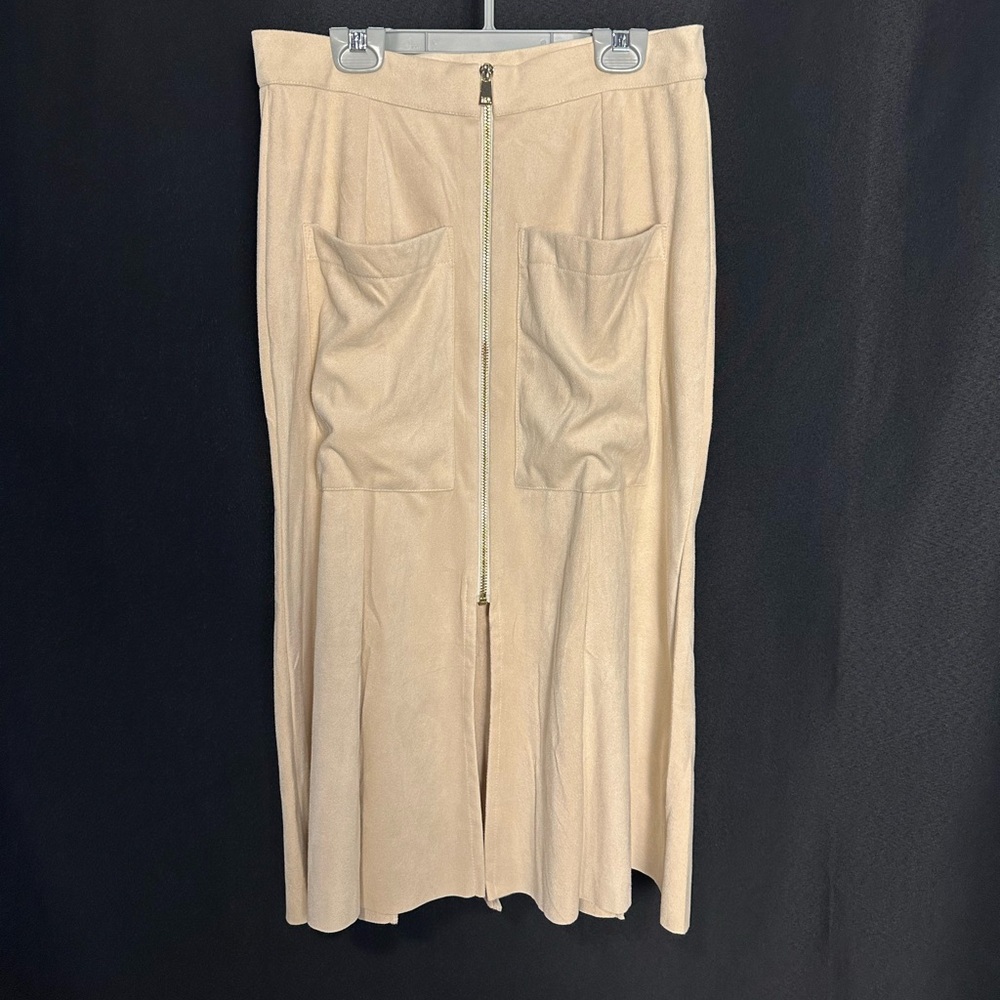 Monica Campana Cream Color Faux Suede Zipper Front Skirt with Slit Size M